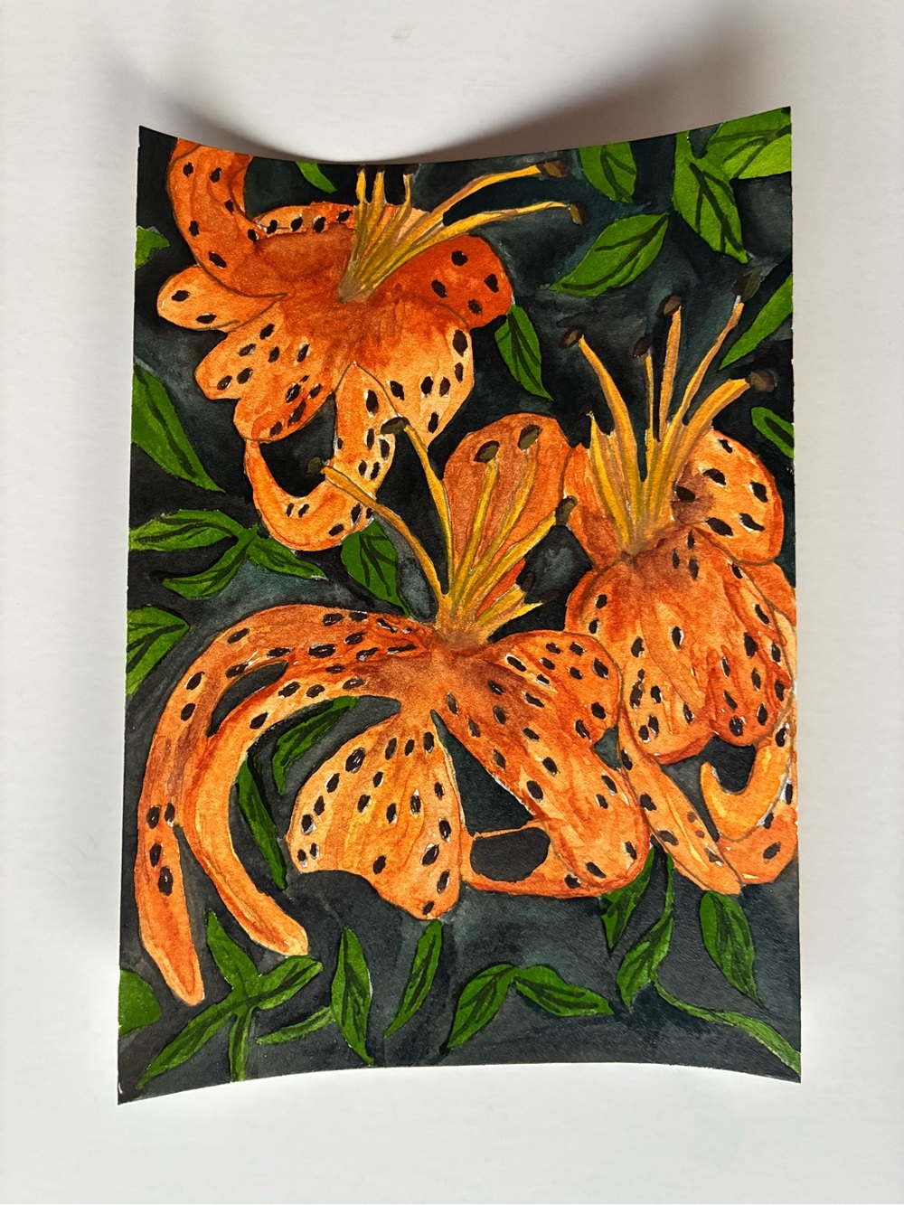 Vibrant Orange Tiger Lily Floral Watercolor Art